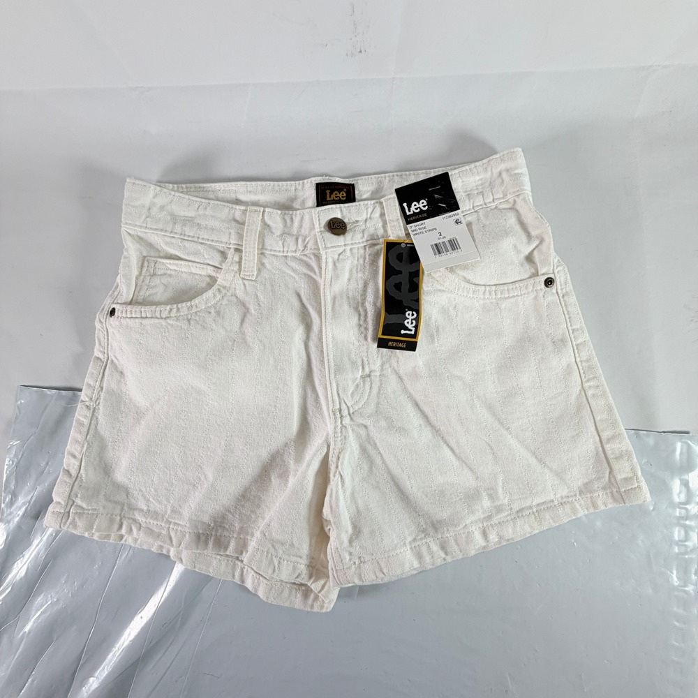 Lee Womens Heritage Mid Rise White Stripe Shorts Size 2 3" Inseam NWT